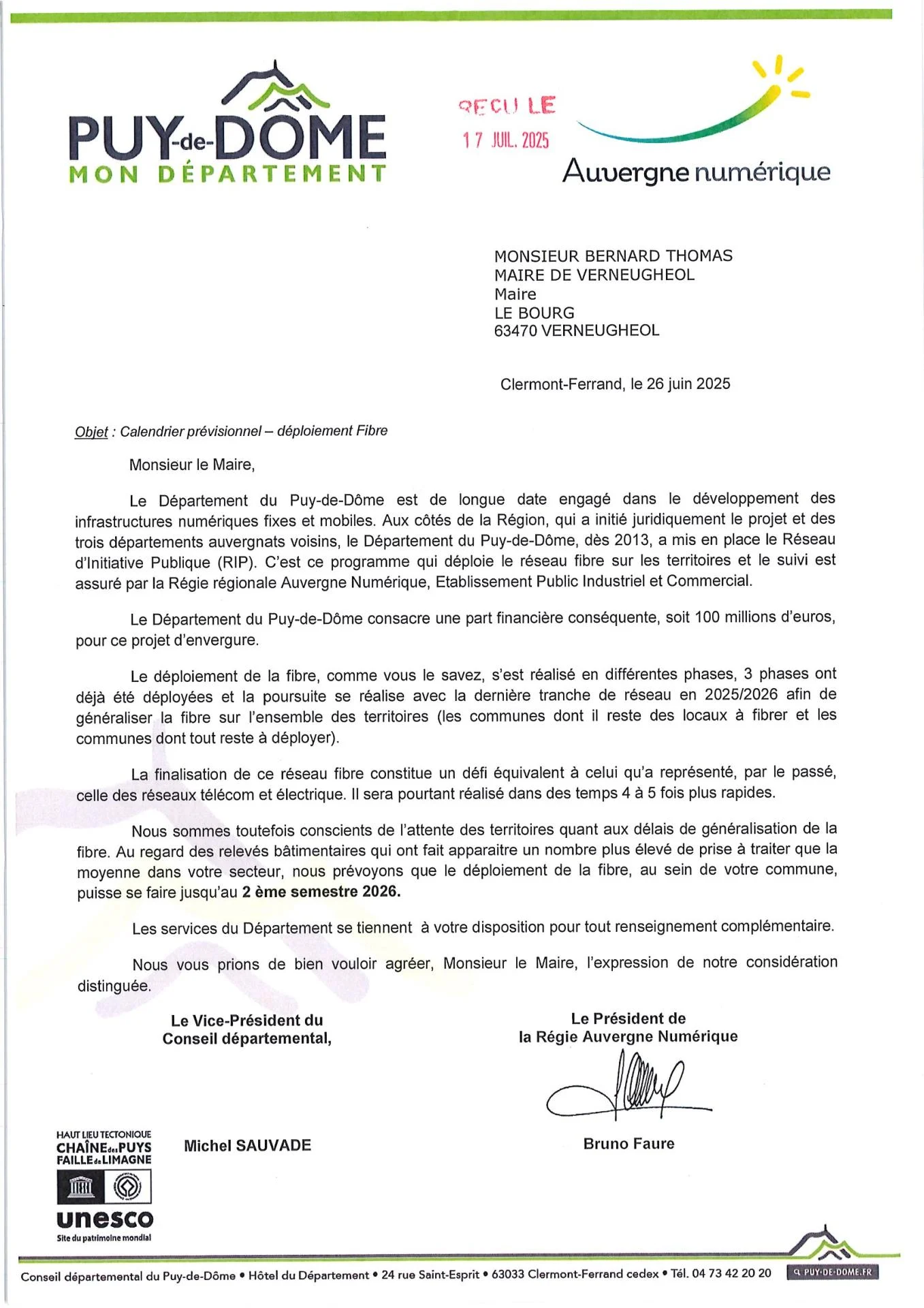 Information fibre sur la commune
